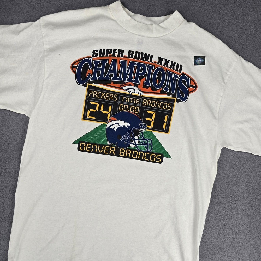 Vintage Denver Broncos Shirt Mens XL NFL Football Super Bowl XXXII Logo 7 90s